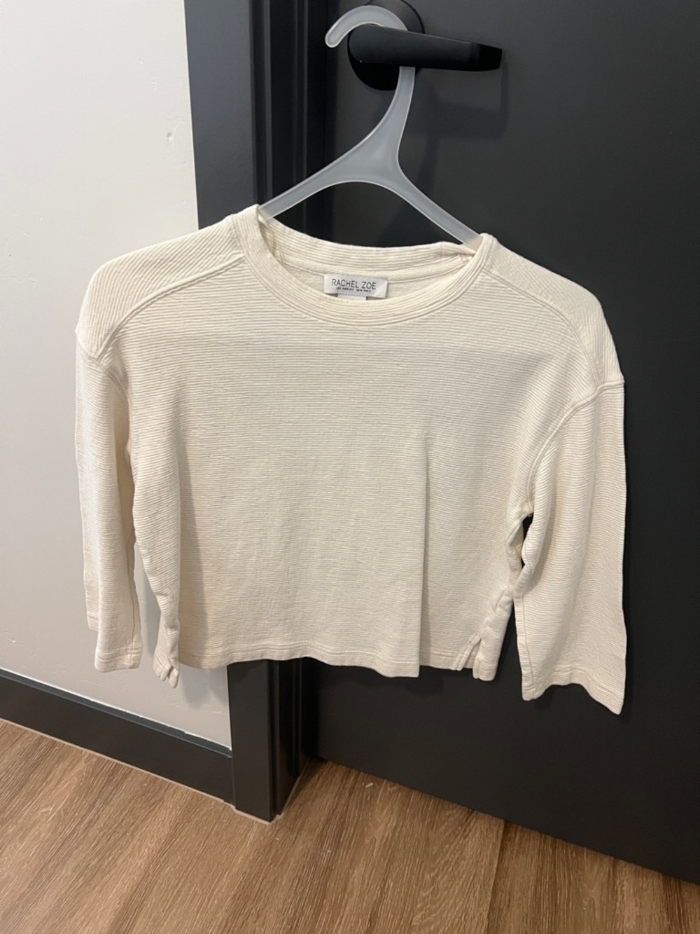Rachel Zoe Off-White Ribbed Cropped Long Sleeve Top